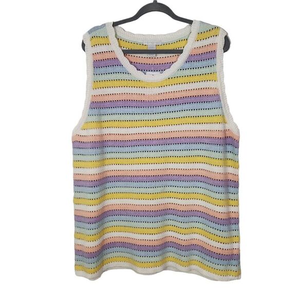 Design History Pastel Rainbow Sleeveless Knit Top NWT Size 3X Striped Sweater - Picture 1 of 8
